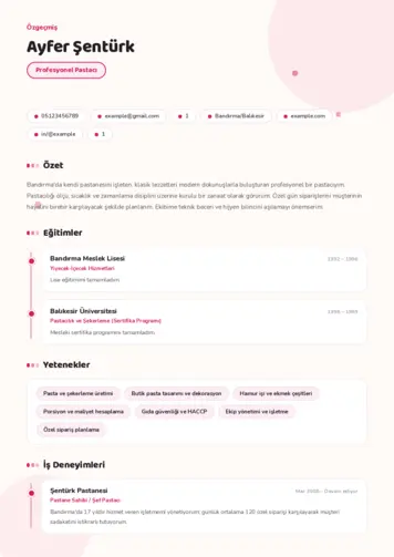 Pastacı Cv Örnekleri cv indir